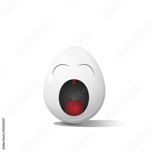 Faces on chicken eggs in the form of facial expressions, reflecting emotions. The concept. Sleepy and yawning.