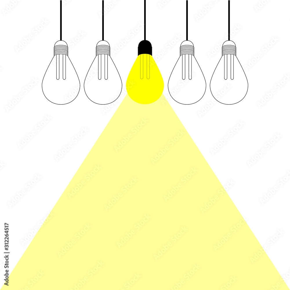 Composition. A burning light bulb in the center against a background of gray. Idea concept Composition. A burning light bulb in the center against a background of gray. Idea concept
