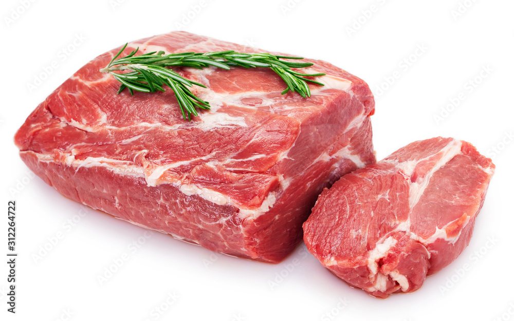 Raw pork on white background