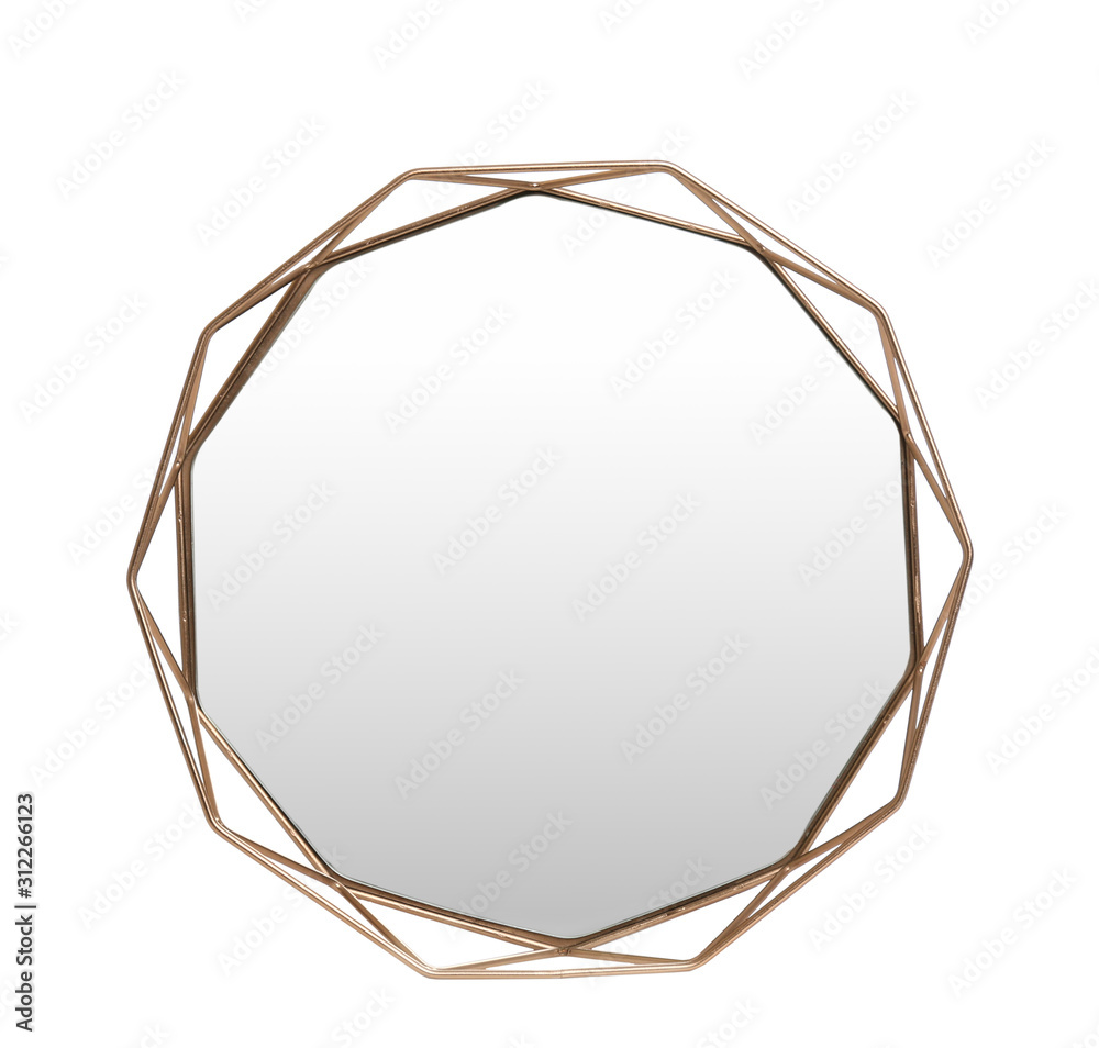 Beautiful modern mirror isolated on white. home decor Beautiful modern mirror isolated on white. home decor