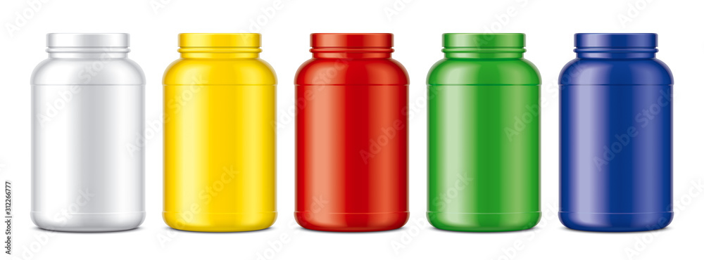 Set of plastic Jars. Colored Matt surface version. Set of plastic Jars. Colored Matt surface version.