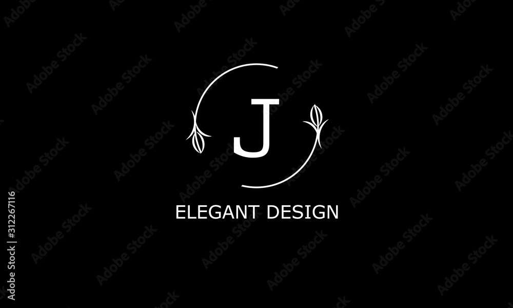 Design of modern monogram on black background with letter J. Vector floral logo. Design of modern monogram on black background with letter J. Vector floral logo.