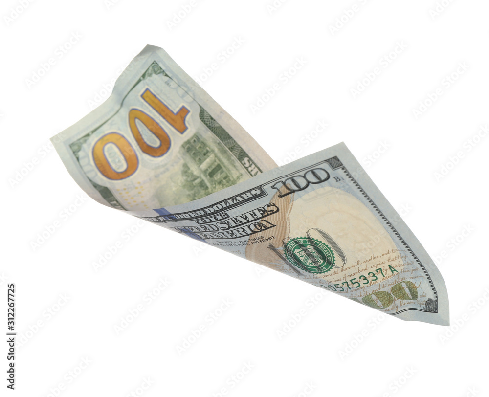 Dollar banknote isolated on white. Flying money Dollar banknote isolated on white. Flying money