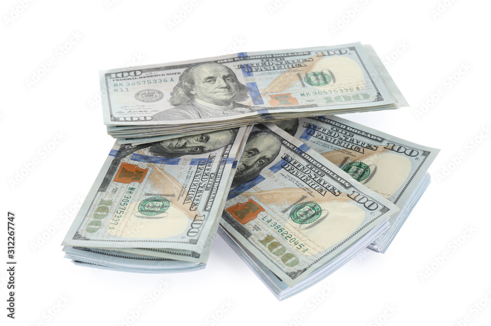 Dollar banknotes isolated on white. Money and finance Dollar banknotes isolated on white. Money and finance