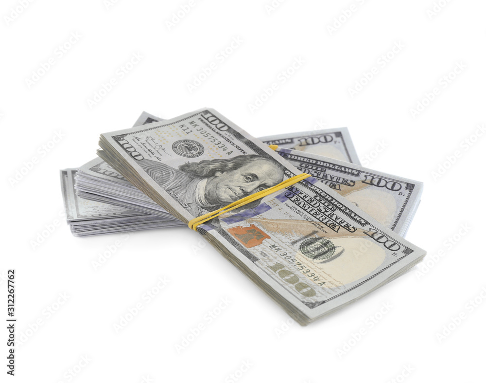 Dollar banknotes isolated on white. Money and finance Dollar banknotes isolated on white. Money and finance