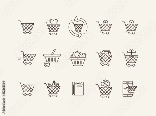 Shopping basket line icon set