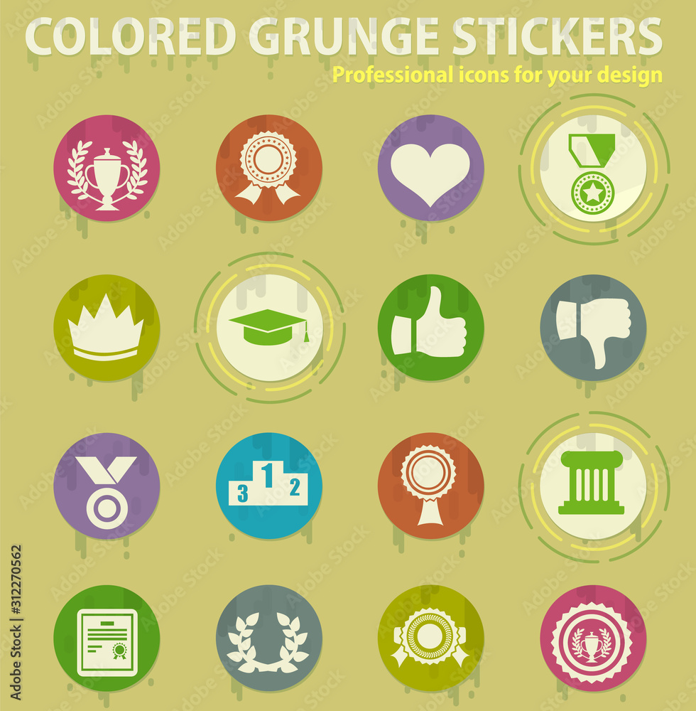 Awards colored grunge icons Awards colored grunge icons