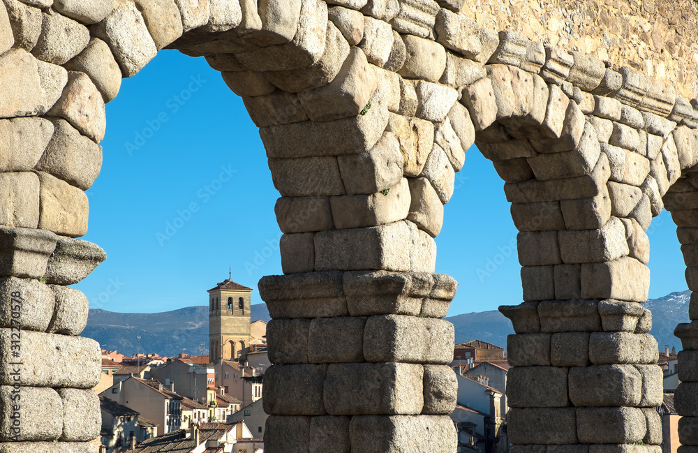 Arches of the Roman aqueduct in Segovia, Castile and León, Spain
