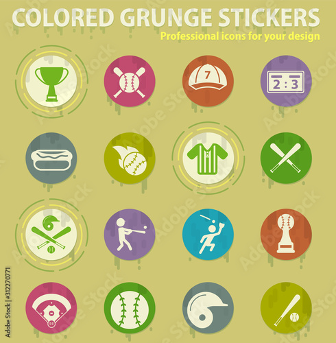 baseball colored grunge icons