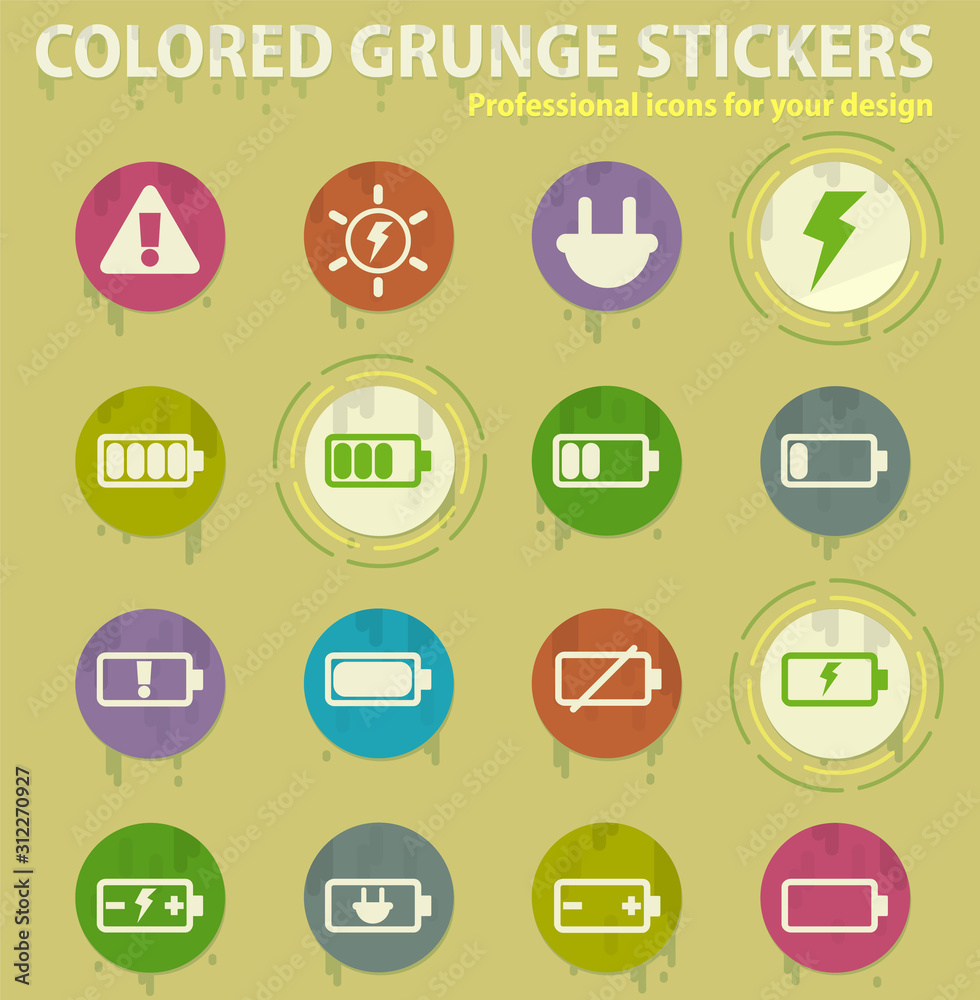Battery charge colored grunge icons Battery charge colored grunge icons