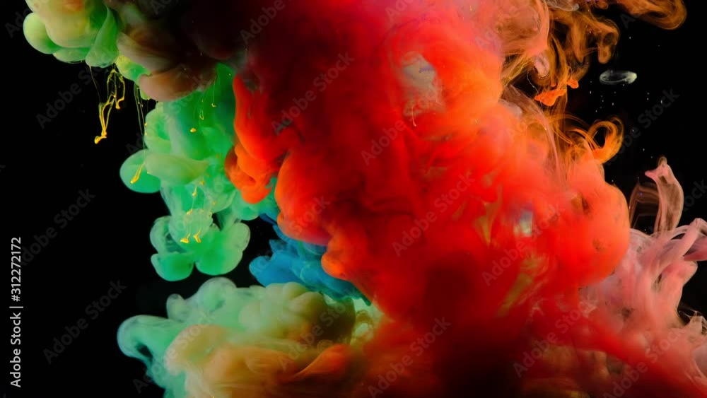 Color paint drops in water , abstract color mix , drop of Ink color mix paint falling on water Colorful ink in water, 4K footage,