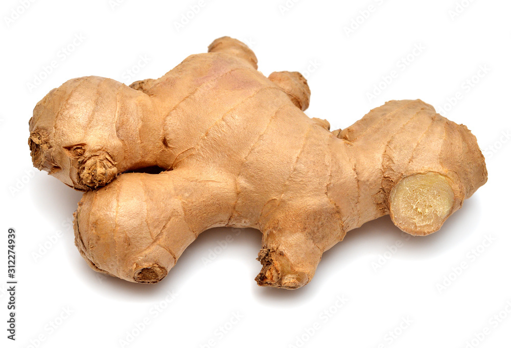 Fresh ginger root isolated on white background. Creative medical concept, spice in cooking Fresh ginger root isolated on white background. Creative medical concept, spice in cooking