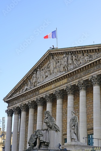 Day view of the Palais Bourbon  building in the 7th arrondissement of Paris, home of the French Parliament, or Assemblee Nationale (National Assembly) photo