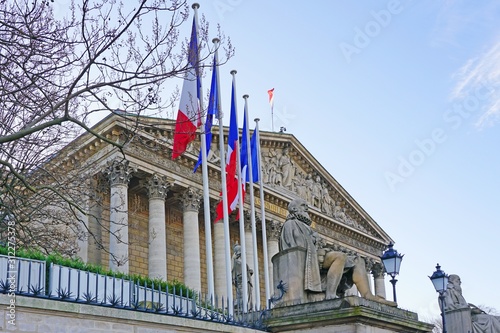 Day view of the Palais Bourbon  building in the 7th arrondissement of Paris, home of the French Parliament, or Assemblee Nationale (National Assembly) photo