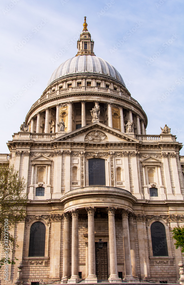 view on Saint Pauls Cathedral London UK from St. Paul's Churchyard