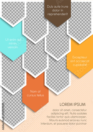 Template for photo collage or infographic in modern style. Frames for clipping masks are in the vector file. Template for a photo album with geometric frames