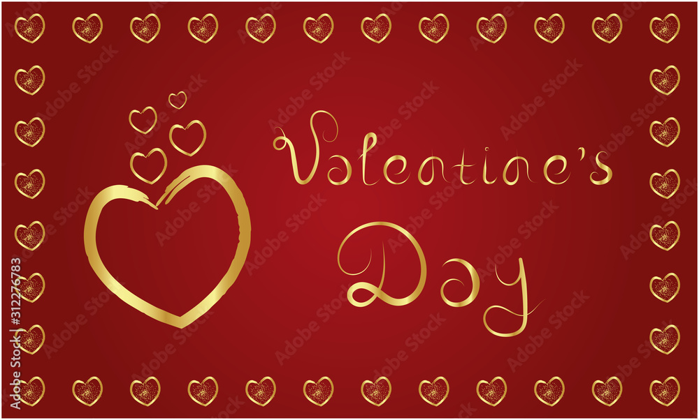 Happy Valentine's Day Love Greeting Card with gold on red background. Stock Vector Illustration. Happy Valentine's Day Love Greeting Card with gold on red background. Stock Vector Illustration.