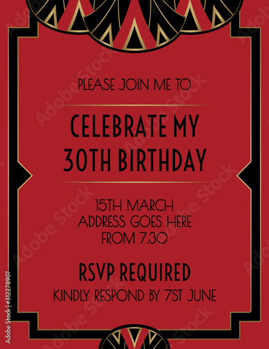 Elegant Red Art Deco Invitation Design
