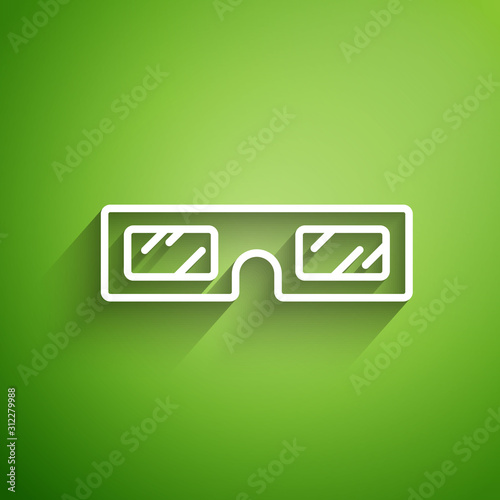 White line 3D cinema glasses icon isolated on green background. Vector Illustration