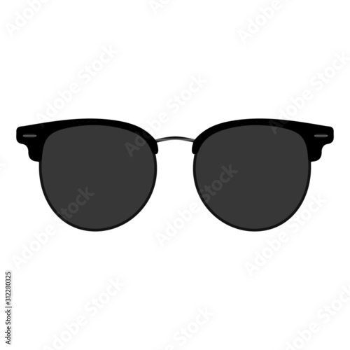 Sunglasses set. Trendy sunglasses. Summer eyeglasses. Fashion collection. Summer vacation item. Sunglasses for tropical trip. Black glasses with dark glasses. Vector illustration.