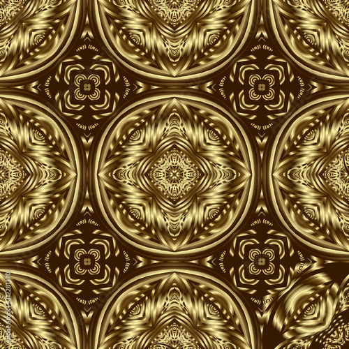 Textured gold 3d grunge vector seamless pattern. Modern ornamental surface golden background. Grungy luxury repeat backdrop. Ornate abstract modern ornament. Endless 3d texture. Decorative design