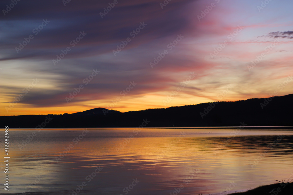 beautiful sunset on lake bolsena