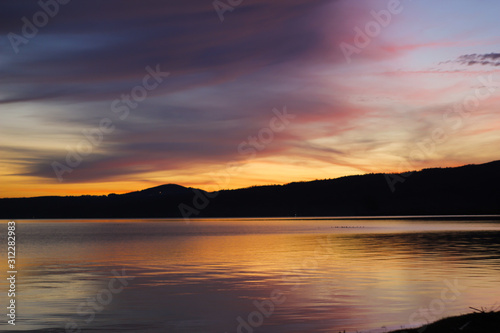 beautiful sunset on lake bolsena