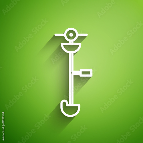 White line Grass and weed electric string trimmer icon isolated on green background. Grass clipper, lawn mower isolated on white background. Vector Illustration