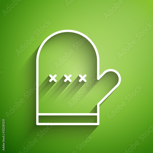 White line Oven glove icon isolated on green background. Kitchen potholder sign. Cooking glove. Vector Illustration