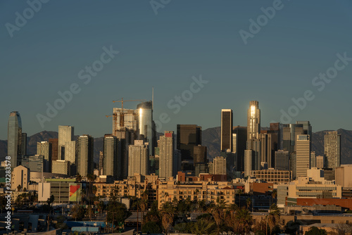 Amazing Los Angeles downtown view during the sunset in California