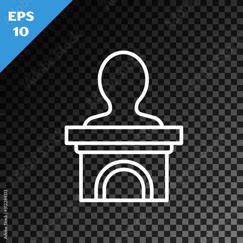 White line Stage stand or debate podium rostrum icon isolated on transparent dark background. Conference speech tribune. Vector Illustration