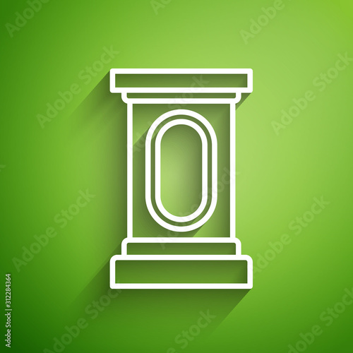 White line Stage stand or debate podium rostrum icon isolated on green background. Conference speech tribune. Vector Illustration