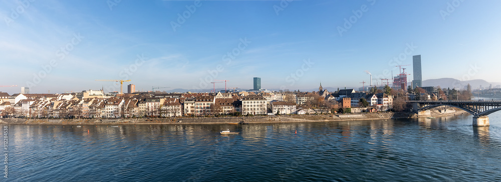 View of the old town of Basel, Switzerland with the River Rhine and the historic buildings