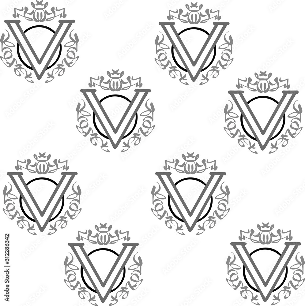 Capital letter V with monograms, vector image on a white background Capital letter V with monograms, vector image on a white background