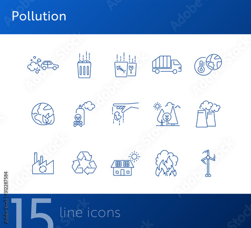 Pollution line icon set