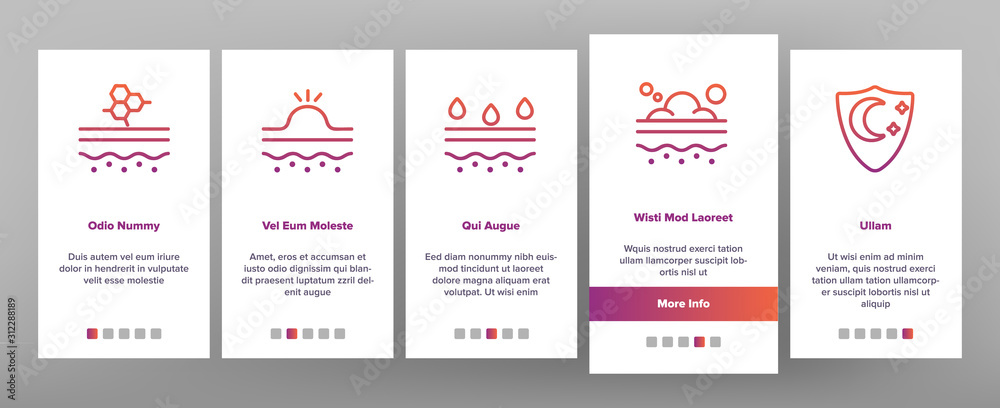 Skin Care Onboarding Mobile App Page Screen Vector. Collagen And Medical Cosmetic, Sunscreen And Cream, Healthy Skin And Wrinkle Illustrations