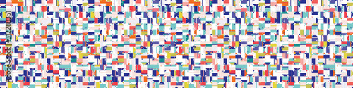 Summer vector mosaic classic white blue red on white background. Vintage retro mariner style seamless border pattern. Geometric flourish motif. Decorative stylized ribbon trim edge.