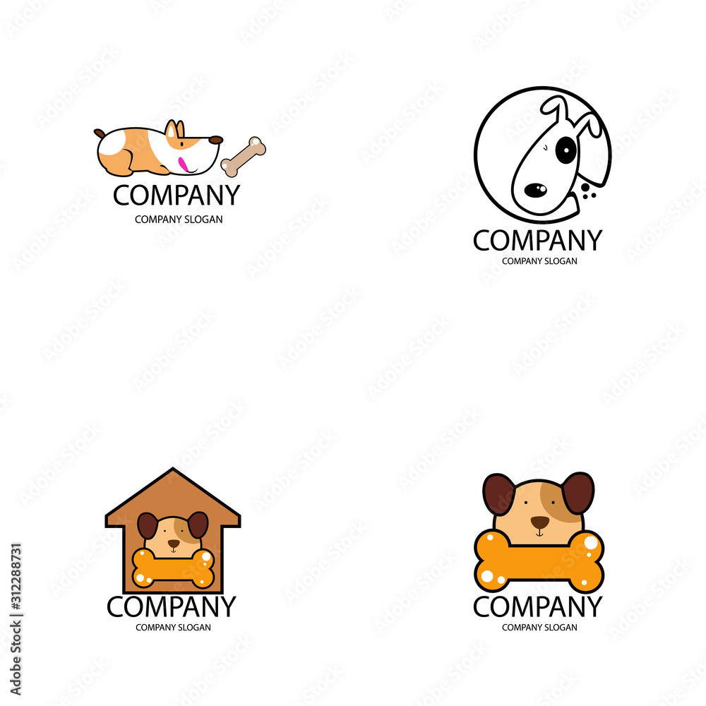 Fototapeta premium Pet shop Logo Company Cartoon Animals Dog Cat Vector Template Design Illustration Icon Set
