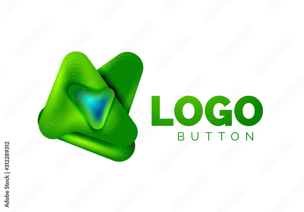 Arrow logo template. Or play or download button logotype template. Minimal geometrical design, 3d geometric bold symbol in relief style with color blend steps effect. Vector Illustration Arrow logo template. Or play or download button logotype template. Minimal geometrical design, 3d geometric bold symbol in relief style with color blend steps effect. Vector Illustration