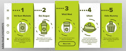 Raspberry Nutrition Onboarding Mobile App Page Screen Vector. Raspberry Jam And Ice Cream, Cocktail And Juice In Package, Pie And Cupcake Illustrations