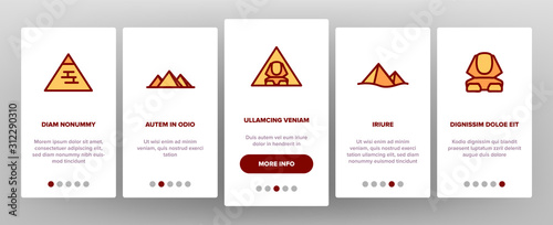 Pyramid Attraction Onboarding Mobile App Page Screen Vector. Egyptian Pyramid And Sphinx, Photo Camera And Tourism Landscape On Picture Illustrations