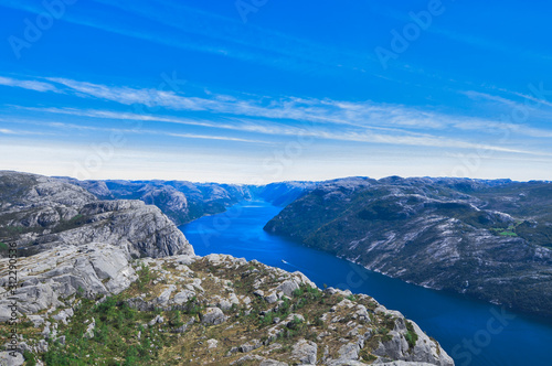 Blue Lake in the Mountains Pulpit Rock  Preikestolen   Norway