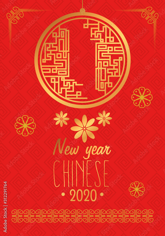 happy new year chinese 2020 with decoration vector illustration design