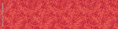 Painterly red rose floral motif vector watercolor border background. Seamless flower banner pattern. Delicate hand painted feminine bloom for textile edging. Artistic pink ribbon trim.