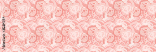 Painterly pink rose floral motif vector watercolor border background. Seamless flower banner pattern. Delicate hand painted feminine bloom for textile edging. Artistic pink ribbon trim.
