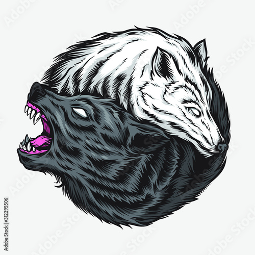 yin yang wolf vector logo