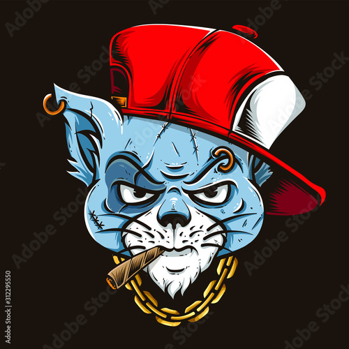 gangster cat vector with red cap