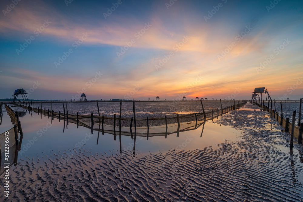 Morning in the Dong Chau Beach, Tien hai district, Thai Binh province, This is one of largest Clam farm of Vietnam for domestic market and export Viet Nam.