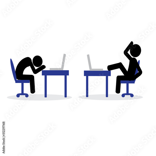 Stick figure businessman icons. Illustration of a man in the workplace. Isolated on white background.