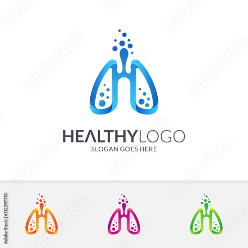 Lung with water bubble logo concept. Healthy and fresh lung logo. Oxygen and respiration logo template. Medical icon. Vector of human internal organ